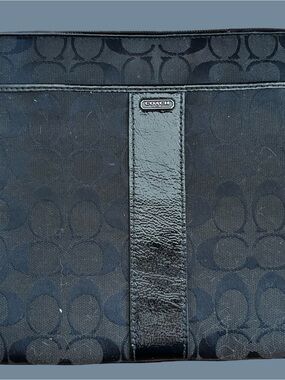 Coach Black Signature Canvas Travel Tote with Patent Trim